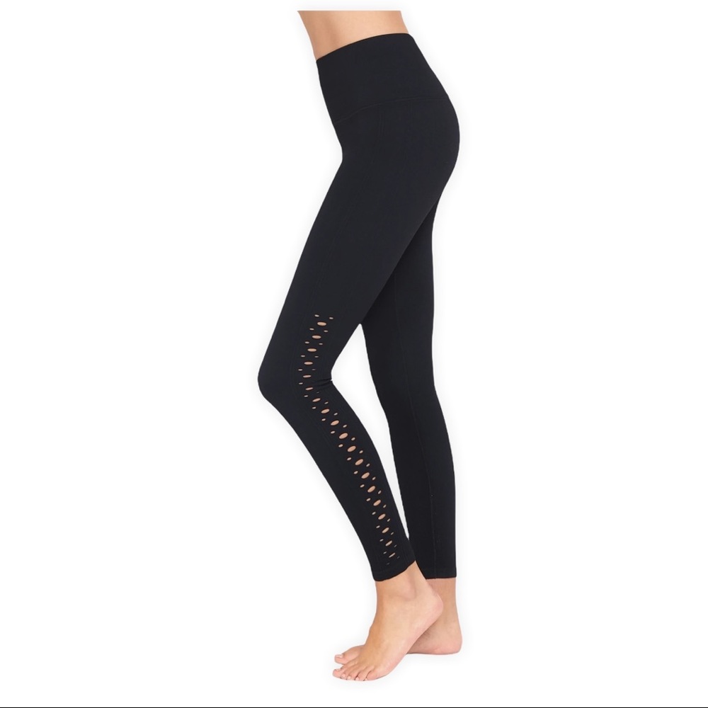 Spiritual Gangster Self Love Seamless Black Pointelle Leg Design Leggings (XS/S)